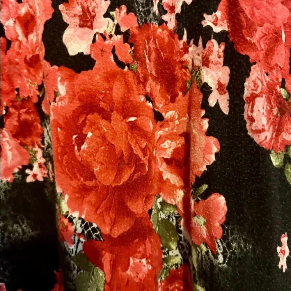 KATE MALLORY Woman Plus Size 2x Pretty Black Floral Tunic Flowy Long Sleeve - Picture 3 of 4